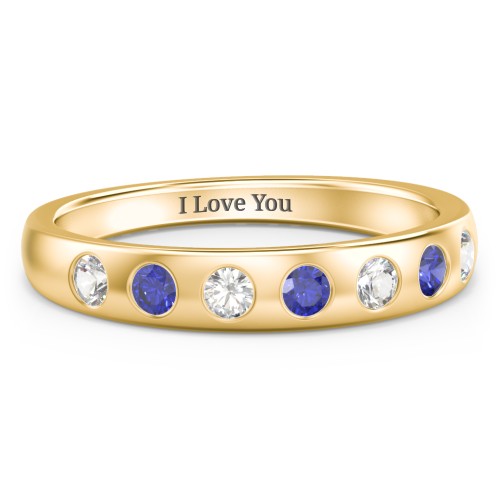 Flush Set Gemstone Belt Ring – 9kt Yellow Gold with Cubic Zirconia and Blue Sapphire