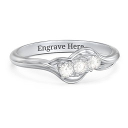 Three Stone Wave Ring in 925 Sterling Silver with Cubic Zirconia
