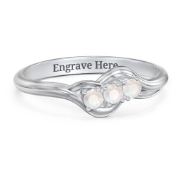 Three Stone Wave Ring in 925 Sterling Silver with Opal