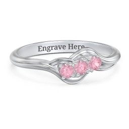 Three Stone Wave Ring in 925 Sterling Silver with Pink Tourmaline