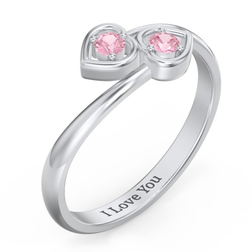 Double Heart Bypass Ring – Sterling Silver with Pink Tourmaline
