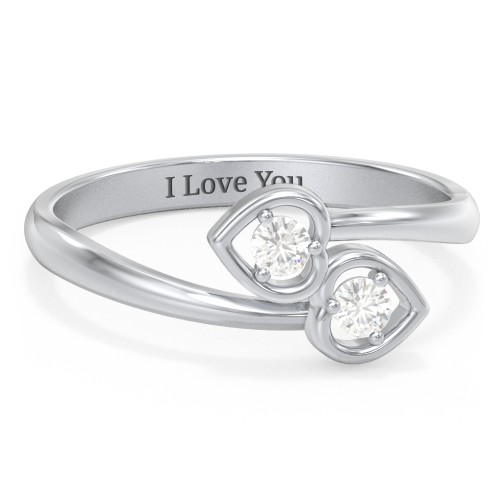 Double Heart Bypass Ring – Sterling Silver with Cubic Zirconia
