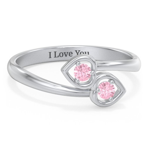 Double Heart Bypass Ring – Sterling Silver with Pink Tourmaline