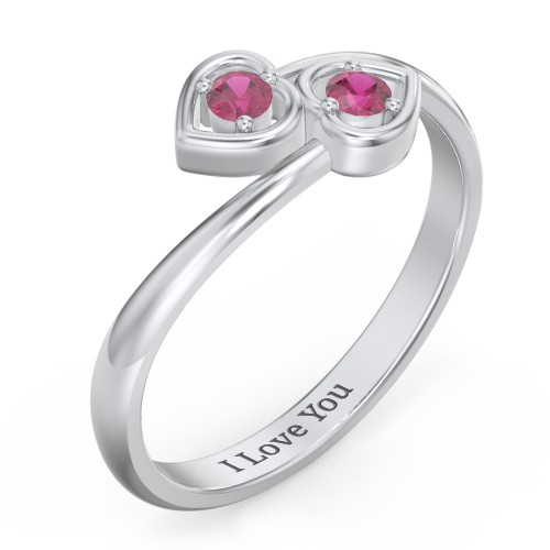 Double Heart Bypass Ring – Sterling Silver with Ruby