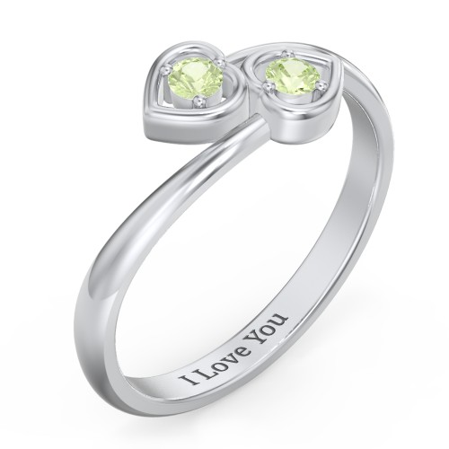 Double Heart Bypass Ring – Sterling Silver with Peridot