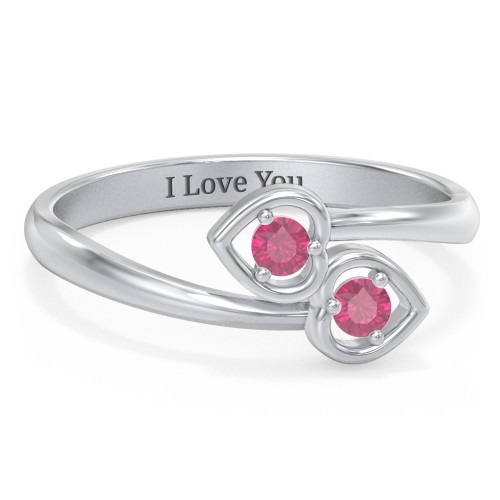 Double Heart Bypass Ring – Sterling Silver with Ruby