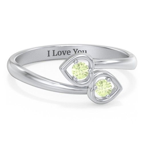 Double Heart Bypass Ring – Sterling Silver with Peridot