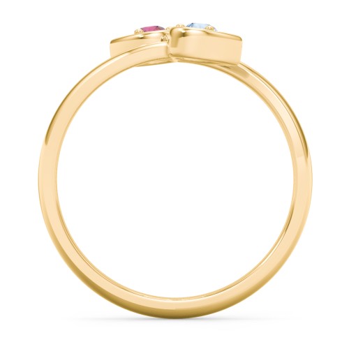 Double Heart Bypass Ring – 9kt Yellow Gold with Ruby and Blue Topaz