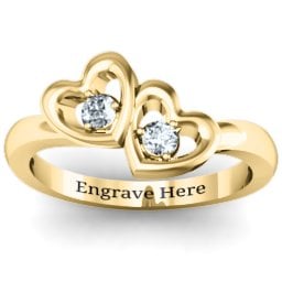Twin Hearts Ring in 9K Solid Yellow Gold with Cubic Zirconia