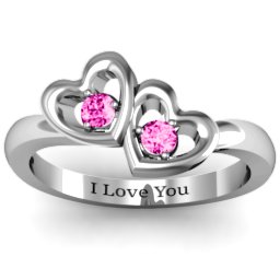 Twin Hearts Ring in 925 Sterling Silver with Pink Tourmaline