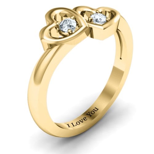 Twin Hearts Ring – 9kt Yellow Gold with Cubic Zirconia