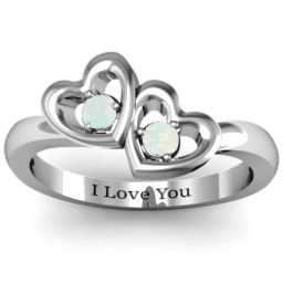 Twin Hearts Ring in 925 Sterling Silver with Opal