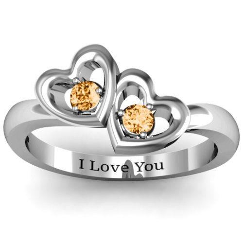 Twin Hearts Ring – Sterling Silver with Citrine