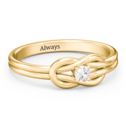 Birthstone Love Knot Ring in 18K Gold Plated Silver with Cubic Zirconia
