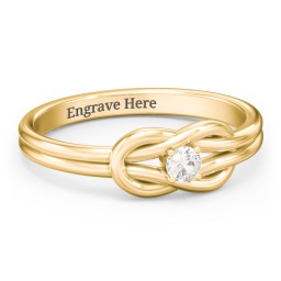 Birthstone Love Knot Ring in 18K Gold Plated Silver with Cubic Zirconia