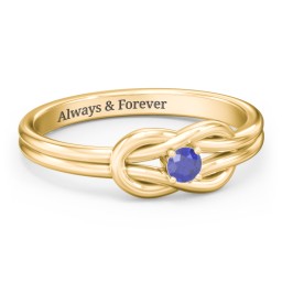 Birthstone Love Knot Ring in 18K Gold Plated Silver with Blue Sapphire