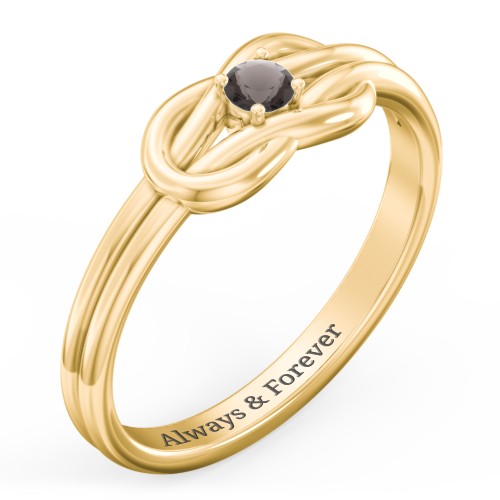 Birthstone Love Knot Ring – 18K Gold Plated Silver with Smokey Quartz