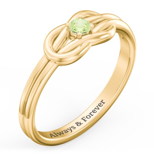 Birthstone Love Knot Ring – 18K Gold Plated Silver with Peridot