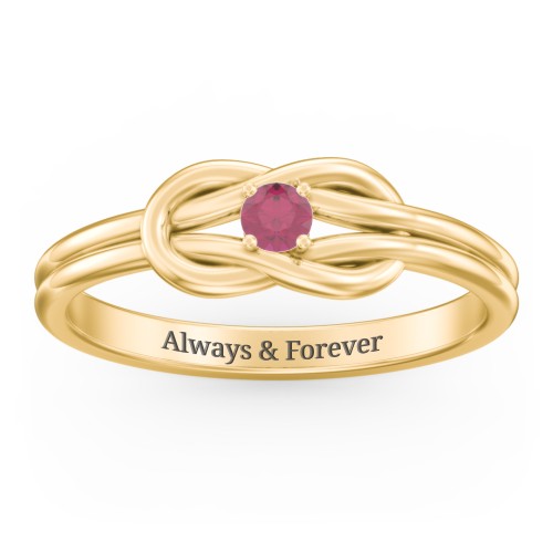 Birthstone Love Knot Ring – 18K Gold Plated Silver with Ruby