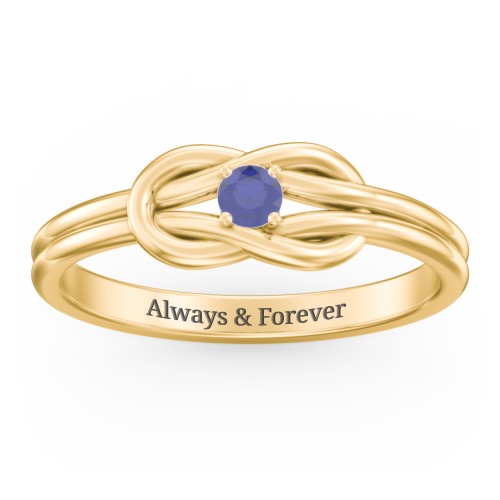 Birthstone Love Knot Ring – 18K Gold Plated Silver with Blue Sapphire