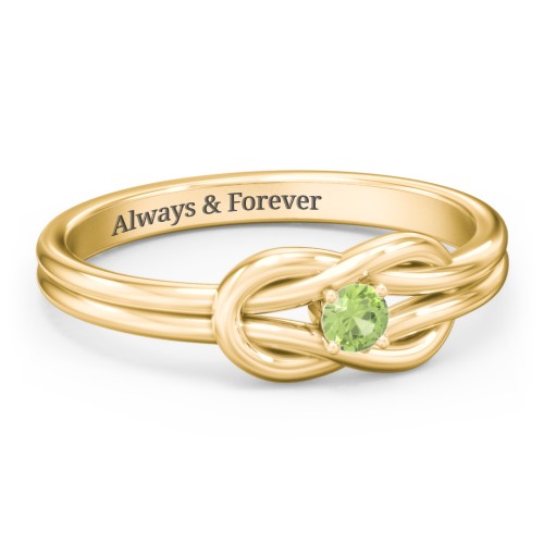 Birthstone Love Knot Ring – 18K Gold Plated Silver with Peridot