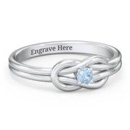 Birthstone Love Knot Ring in 925 Sterling Silver with Blue Topaz
