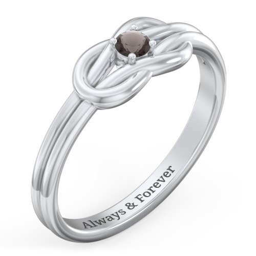 Birthstone Love Knot Ring – Sterling Silver with Smokey Quartz
