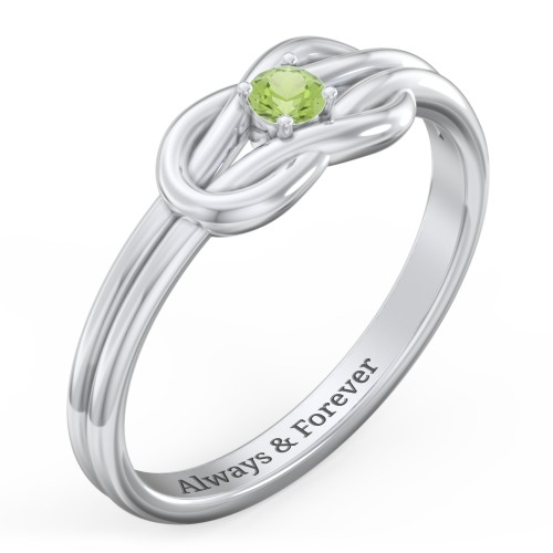 Birthstone Love Knot Ring – Sterling Silver with Peridot