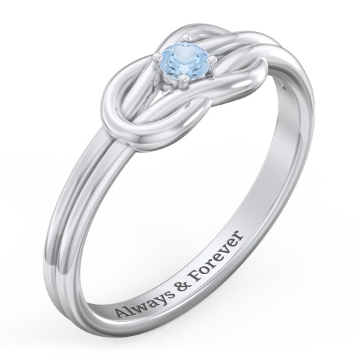 Birthstone Love Knot Ring – Sterling Silver with Blue Topaz