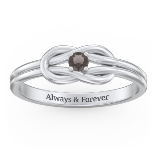 Birthstone Love Knot Ring – Sterling Silver with Smokey Quartz