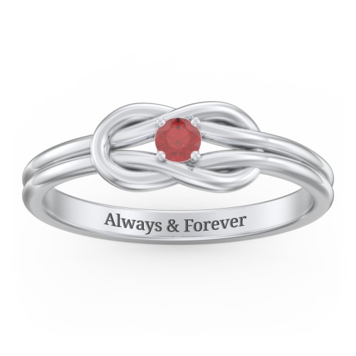 Birthstone Love Knot Ring – Sterling Silver with Garnet