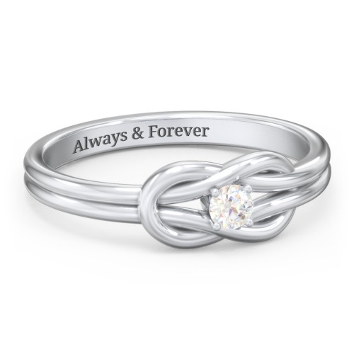 Birthstone Love Knot Ring – Sterling Silver with Diamond