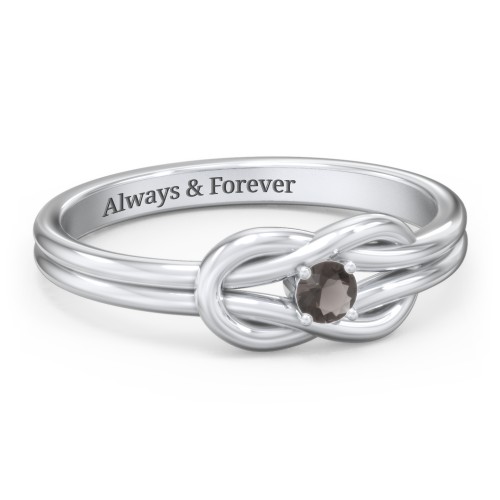 Birthstone Love Knot Ring – Sterling Silver with Smokey Quartz