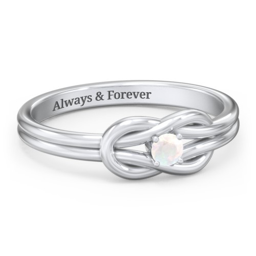Birthstone Love Knot Ring – Sterling Silver with Opal