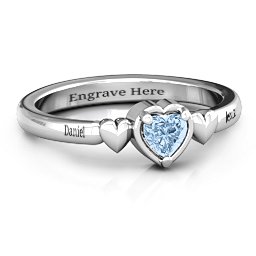 Triple Heart Ring in 925 Sterling Silver with Aquamarine
