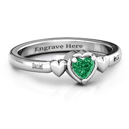 Triple Heart Ring in 925 Sterling Silver with Emerald