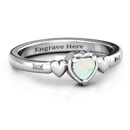 Triple Heart Ring in 925 Sterling Silver with Opal