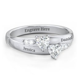 Double Heart Gemstone Ring with Accents