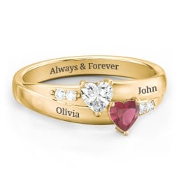 Double Heart Gemstone Ring with Accents