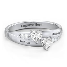 Double Heart Gemstone Ring with Accents