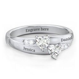 Double Heart Gemstone Ring with Accents