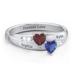 Double Heart Gemstone Ring with Accents