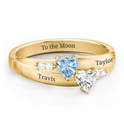 Double Heart Gemstone Ring with Accents