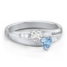 Double Heart Gemstone Ring with Accents