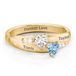 Double Heart Gemstone Ring with Accents