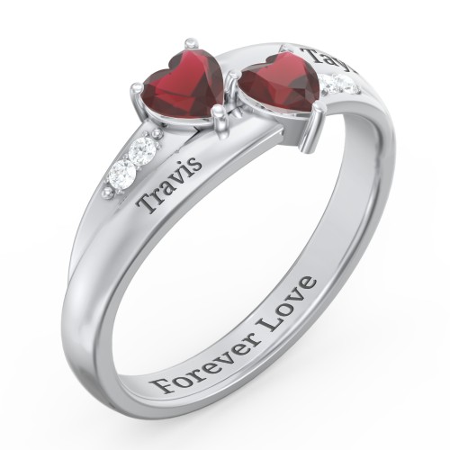 Double Heart Gemstone Ring with Accents