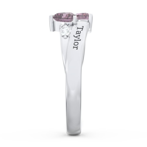 Double Heart Gemstone Ring with Accents