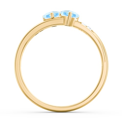 Double Heart Gemstone Ring with Accents – 18K Gold Plated Silver with Blue Topaz and Cubic Zirconia