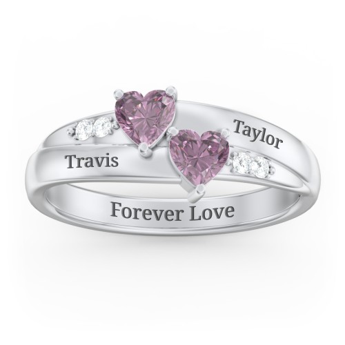 Double Heart Gemstone Ring with Accents