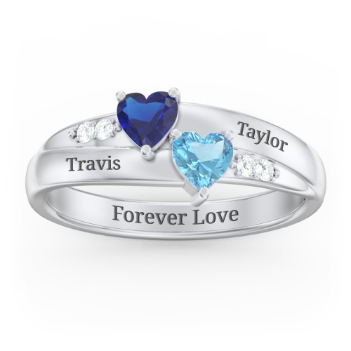 Double Heart Gemstone Ring with Accents